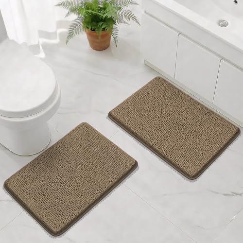 Bcoimo Bath Rugs Mat Set,2 Piece Non Slip Chenille Latte Bathroom Mat Sets