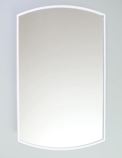 Fox Hollow Furnishings 16x20 Harper Crescent Metal Framed Rectangle Recessed Bathroom Medicine Cabinet, Arced Mirror, 14x18 in-Wall Opening, Adjustable Glass Shelves, Magnet Close, White