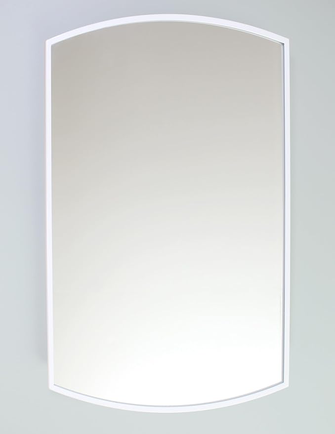 Fox Hollow Furnishings 16x20 Harper Crescent Metal Framed Rectangle Recessed Bathroom Medicine Cabinet, Arced Mirror, 14x18 in-Wall Opening, Adjustable Glass Shelves, Magnet Close, White