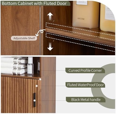 Bifins 68" Tall Walnut Bathroom Storage Cabinet,15.7" Width