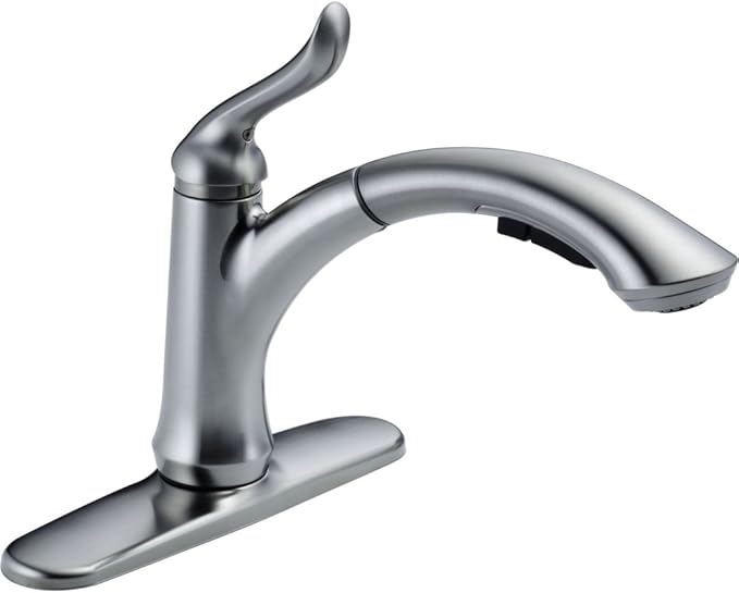 Delta Faucet Linden Pull Out Kitchen Faucet, Brushed Nickel Kitchen Sink Faucet, Kitchen Faucet with Pull Out Sprayer, Arctic Stainless 4353-AR-DST
