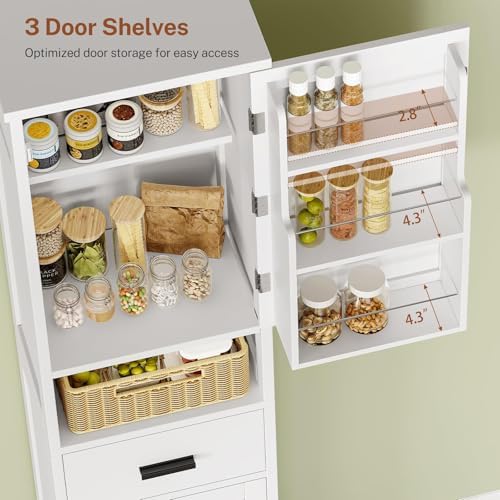 67" H Tall Storage Cabinet with 2 Doors, Narrow Bathroom Storage Cabinet