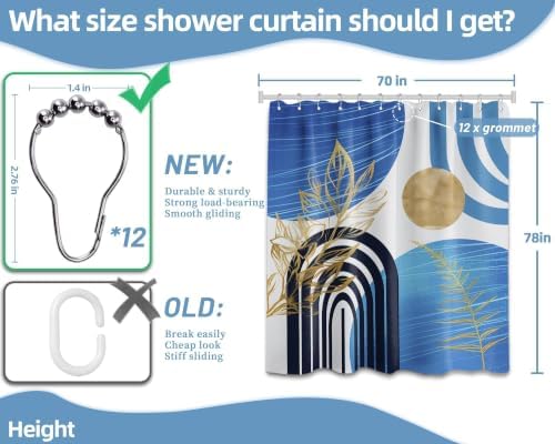 Light Blue Extra Long Shower Curtain, Tall 72X78 in, Mid Century Modern