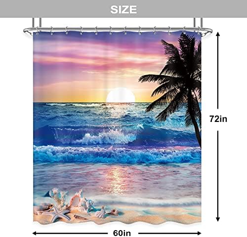 Ocean Sunrise Shower Curtain Beach Tropical Palm Tree Hawaiian Bathroom Set