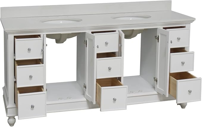 Bella 72-inch Double Bathroom Vanity (Quartz/White): Includes White Cabinet with Stunning Quartz Countertop and White Ceramic Sinks