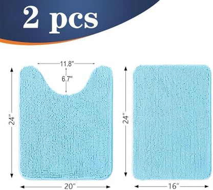 OLANLY Chenille Bathroom Rugs Mats Sets 2 Piece, 24"x16"+24"x20", Sky Blue