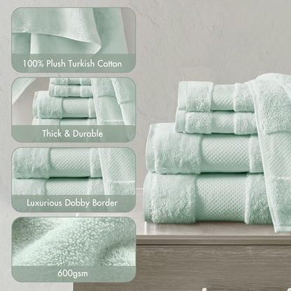 Madison Park 100% Turkish Cotton 600 GSM Bath Towel Set, 6 Piece, Seafoam