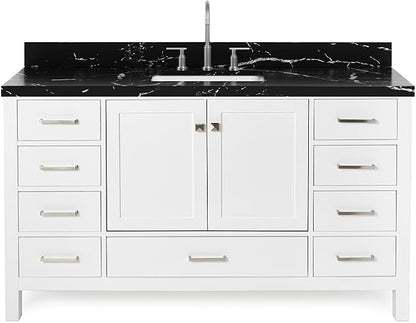 ARIEL Cambridge 60 Inch Single Rectangle Sink Bathroom Vanity with Nero Marquina Black Quartz Countertop 1.5 Inch in White