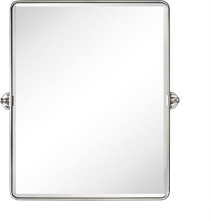 Farmhouse Pivot Rectangle Bathroom Mirror Brushed Nickel Metal Framed Tilting Beveled Vanity Mirrors for Wall, Overall 27.91x 30 inches (Mirrror 24 x 30 inches)