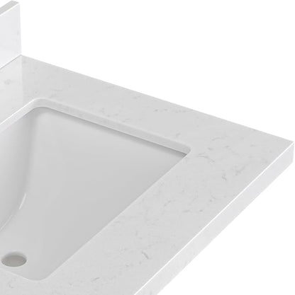 ARIEL Cambridge 60-inch Bathroom Vanity with Sink,Solid Wood, 1.5-inch Carrara White Quartz Countertop, Double Rectangular Porcelain Sink, 4 Soft Closing Doors, 6 Dovetail Drawers, Brown Oak