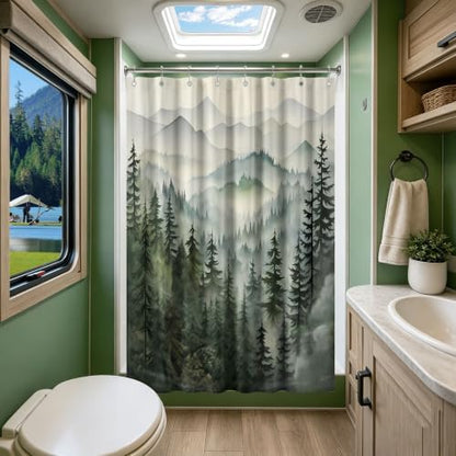 Sage Green Forest Stall Shower Curtain, 54X72 in Narrow Small, Mountain
