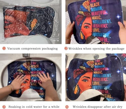 4PCS Boho Black King Queen Shower Curtain Set with Waterproof Shower Curtain Non-Slip Bath Mat Rug Toilet Lid Cover, Romantic African American Black Man Woman Fathers Day Bathroom Decor Set