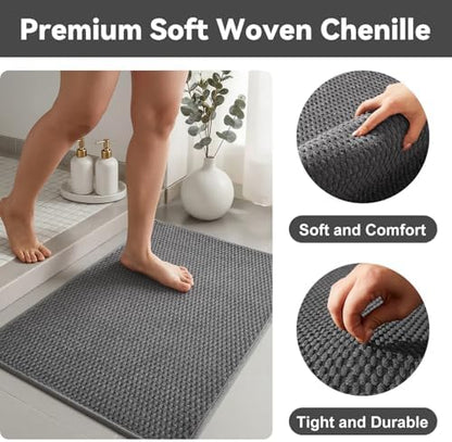 Triohero Toilet Rug, Thin Toilet Rugs U Shaped Washable Non Slip Absorbent Quick Dry Low Pile Toilet Mat, Dark Grey 20"x24" U Shape