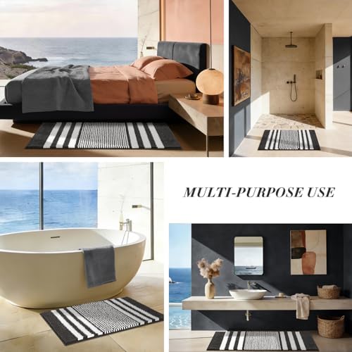 BSICPRO Large Bathroom Rugs Runner, 20x47 Chenille Bath Mats, Dark Grey