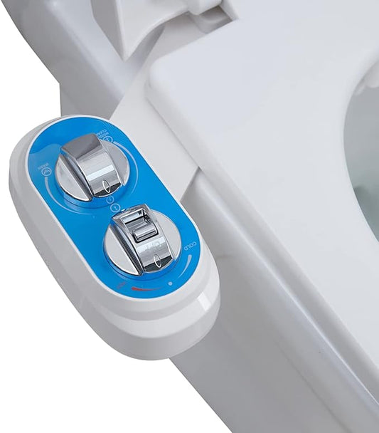 Bidet J2510B-Hot and Cold Water Self-Cleaning Feminine/Rear Wash Non-Electric Bidet Sprayer，Dual Nozzles Bidet Toilet Attachment with Adjustable Pressure Control（Blue）