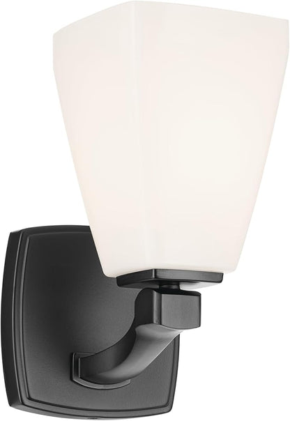 Kichler Marant 5" 1-Light Wall Sconce with Opal Glass in Black, for Bathroom, Powder Room, Hallway, Fireplace, (5" W x 9.5" H), 55214BK