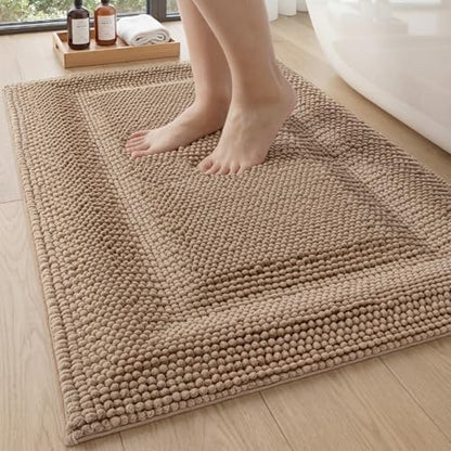 DEXI Bathroom Rugs 32x20, Non Slip Washable Chinelle Bath Mat, Dark Beige