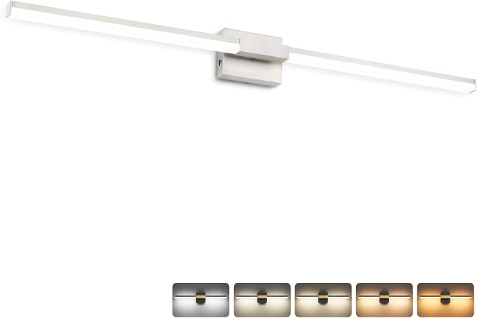 SOLFART Bathroom Vanity Light 48-Inch: Brushed Nickel 5CCT Dimmable Bathroom Light Fixtures, Solid Frosted Acrylic, Built-in Dimmer, CRI88 Soft Light, ETL IP44