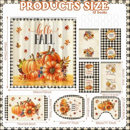 FuWeave 8 Pcs Fall Shower Curtain Set for Bathroom Decor
