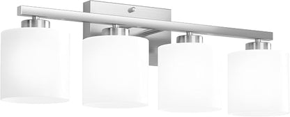 Honesorn 4-Light Bathroom Light Fixtures Over Mirror, Brushed Nickel | Bathroom Light with Milky White Frosted Shades, Anti-Rust Finish, E26 Socket(Bulbs Not Included)