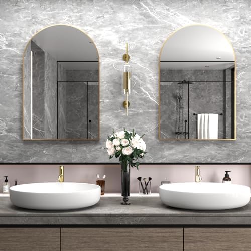 Wall Mounted Mirror, Arched Wall Mirror for Bathroom, 24"x36" Arch Bathroom Mirror with Metal Frame, Gold Vanity Mirror Decor for Mantle, Bedroom, Entryway, Living Room