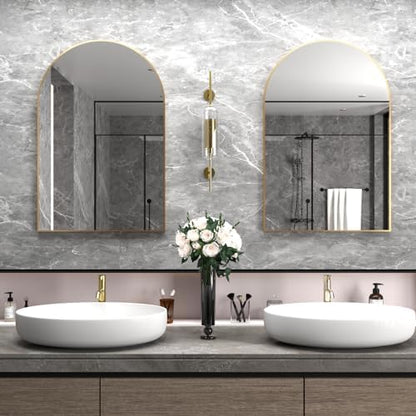 Wall Mounted Mirror, Arched Wall Mirror for Bathroom, 24"x36" Arch Bathroom Mirror with Metal Frame, Gold Vanity Mirror Decor for Mantle, Bedroom, Entryway, Living Room