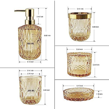 LaMarriti Clear Gold Bathroom Accessorries Set, 5Pcs Glass Bathroom Set