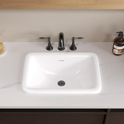 Bathroom Vessel Sink 20" x 15" Semi Recessed Sink White Drop in ceramic Sink with Overflow Modern Sinks Bowl Vanity Above Counter Basin