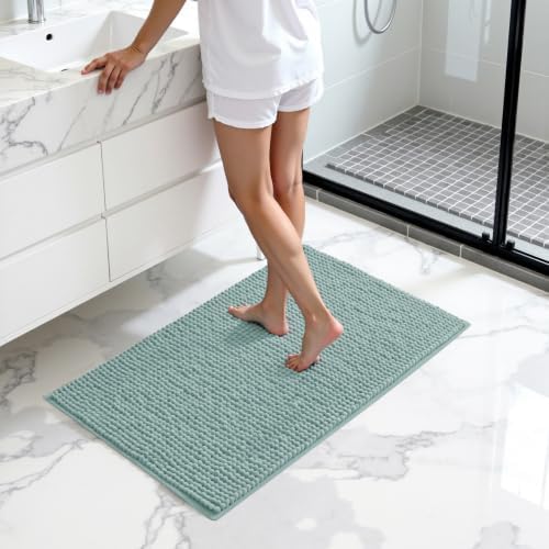 SUBRTEX Bathroom Rugs, 24" x 44" Chenille Bath Rug Soft Short Plush Bath Mat Soft Shower Mat Water Absorbent Shower Mat Quick Dry Machine Washable, Light Green
