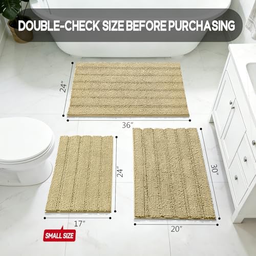 Bcoimo Bath Rug Mat,Beige Chenille High Absorbent Bathroom Shower Tub Mats