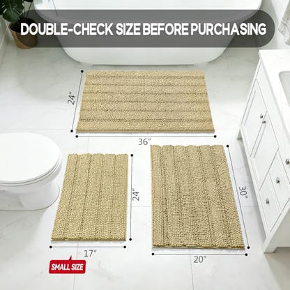 Bcoimo Bath Rug Mat,Beige Chenille High Absorbent Bathroom Shower Tub Mats