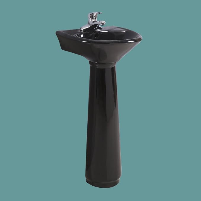 Renovators Supply Manufacturing Ondine 16" W x 34" H x 14.5" Proj. Glossy Black Pedestal Sink, Vitreous China, with Overflow and 4 in. Centerset Faucet Holes