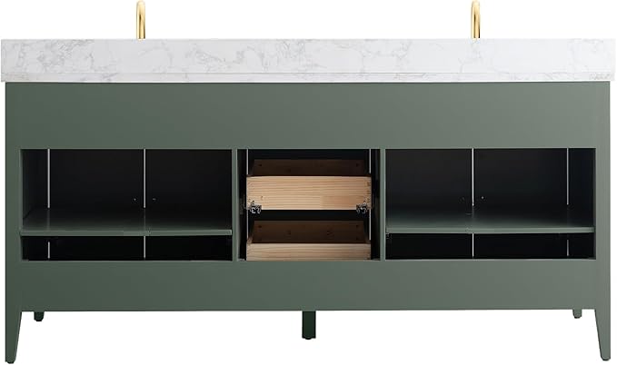 Vanity Art 72 inch Bathroom Vanity with Double Sink & Ceramic Top, Vanity Cabinet with Soft-Closing Doors, Drawers, Solid Wood Frame, Vintage Green, Golden Brushed Handware