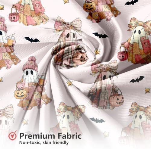 MEHOFOND Halloween Pink Patchwork Ghost Shower Curtain Pumpkin Bath Decor