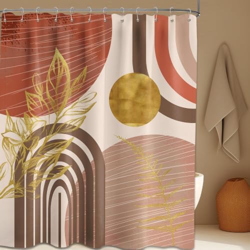 Burnt Orange Shower Curtain, 72x72 in, Mid Century Modern MCM