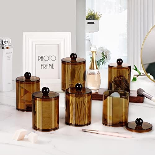 SheeChung 6 Pack Qtip Holder, Amber Acrylic Apothecary Jars for Bathroom