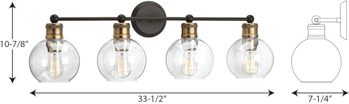 Hansford Collection 4-Light Clear Glass Coastal Bath Vanity Light Antique Bronze