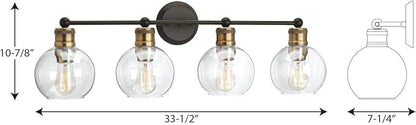 Hansford Collection 4-Light Clear Glass Coastal Bath Vanity Light Antique Bronze