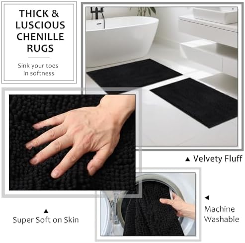 XLHOMO Matte Black Bathroom Sets with Shower Curtain and Rugs, 8-Piece Resin Bathroom Accessories Sets Complete, Soap Dispenser, Toothbrush Holder, Tumbler, Tray & Apothecary Jars Bathroom Essentials