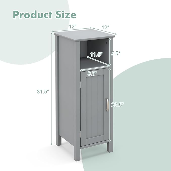 Giantex Narrow Bathroom Storage Cabinet with Open Compartment (Grey) | Freestanding Small Storage Organizer with Adjustable Shelf, Anti-toppling Device, Corner Unit for Living Room