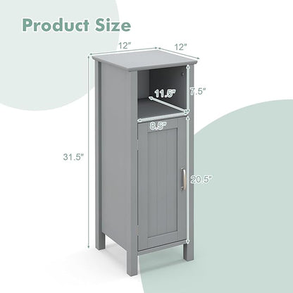 Giantex Narrow Bathroom Storage Cabinet with Open Compartment (Grey) | Freestanding Small Storage Organizer with Adjustable Shelf, Anti-toppling Device, Corner Unit for Living Room