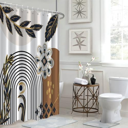 Black and Gold Boho Shower Curtain for Bathroom 72x96 Inch