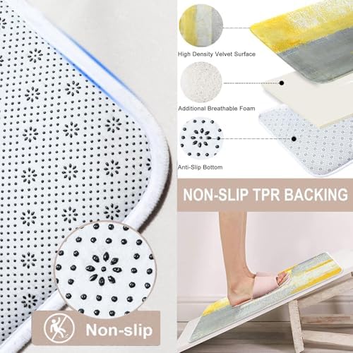 ArtSocket Bathroom Set, Shower Curtain and Bath Rugs Yellow Grey