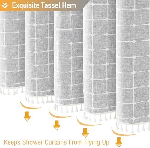 BTTN 72x78 Boho Farmhouse Linen Heavy Duty Cloth Shower Curtain, Gray/Grey
