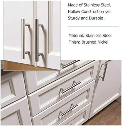 homdiy 5 Pack | Brushed Nickel Cabinet Hardware 2-1/2in Hole Centers Drawer Pulls Kitchen Cupboard Euro T Bar Dresser Pulls 201SN