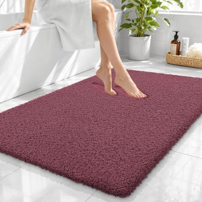 OLANLY Microfiber Large Bathroom Rugs 40x32, Ultra Soft Bath Mat, Burgundy