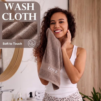Hahafelt Decorative Bathroom Towel Set, Coffee Brown