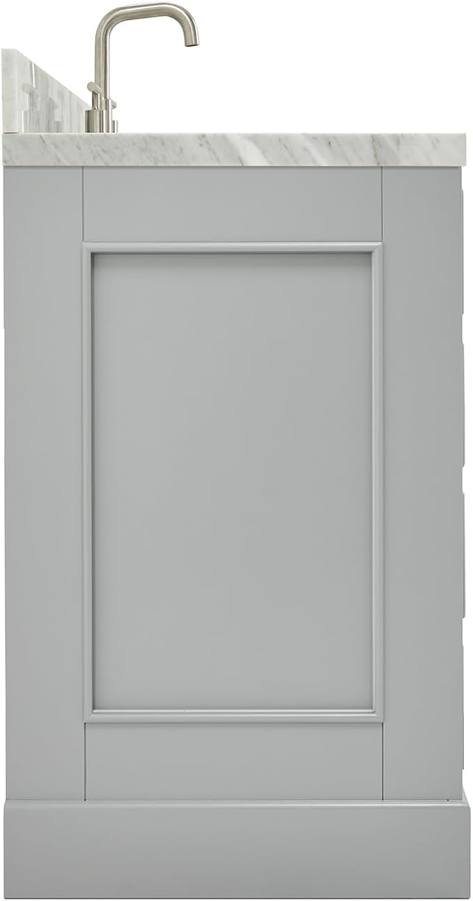 DKB Langford 54-inch Grey Bathroom Vanity with Center Rectangle Single Sink, Italian Carrara Marble Countertop & Backsplash, Solid Wood Frame, Soft-Closing & Dovetail Drawers