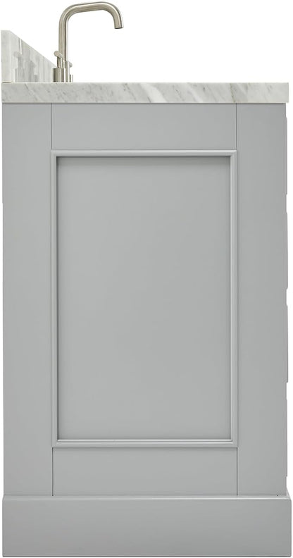 DKB Langford 54-inch Grey Bathroom Vanity with Center Rectangle Single Sink, Italian Carrara Marble Countertop & Backsplash, Solid Wood Frame, Soft-Closing & Dovetail Drawers