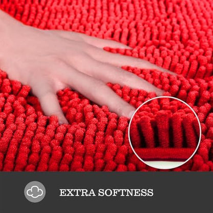 Yeaban Chenille Red Bathroom Rug 30"x50",Non-Slip Rubber Backing